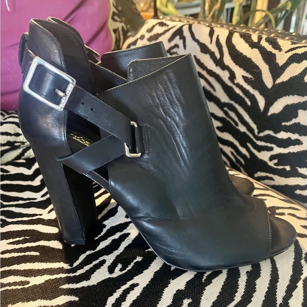Ralph Lauren Black Leather Peep-Toe Heels